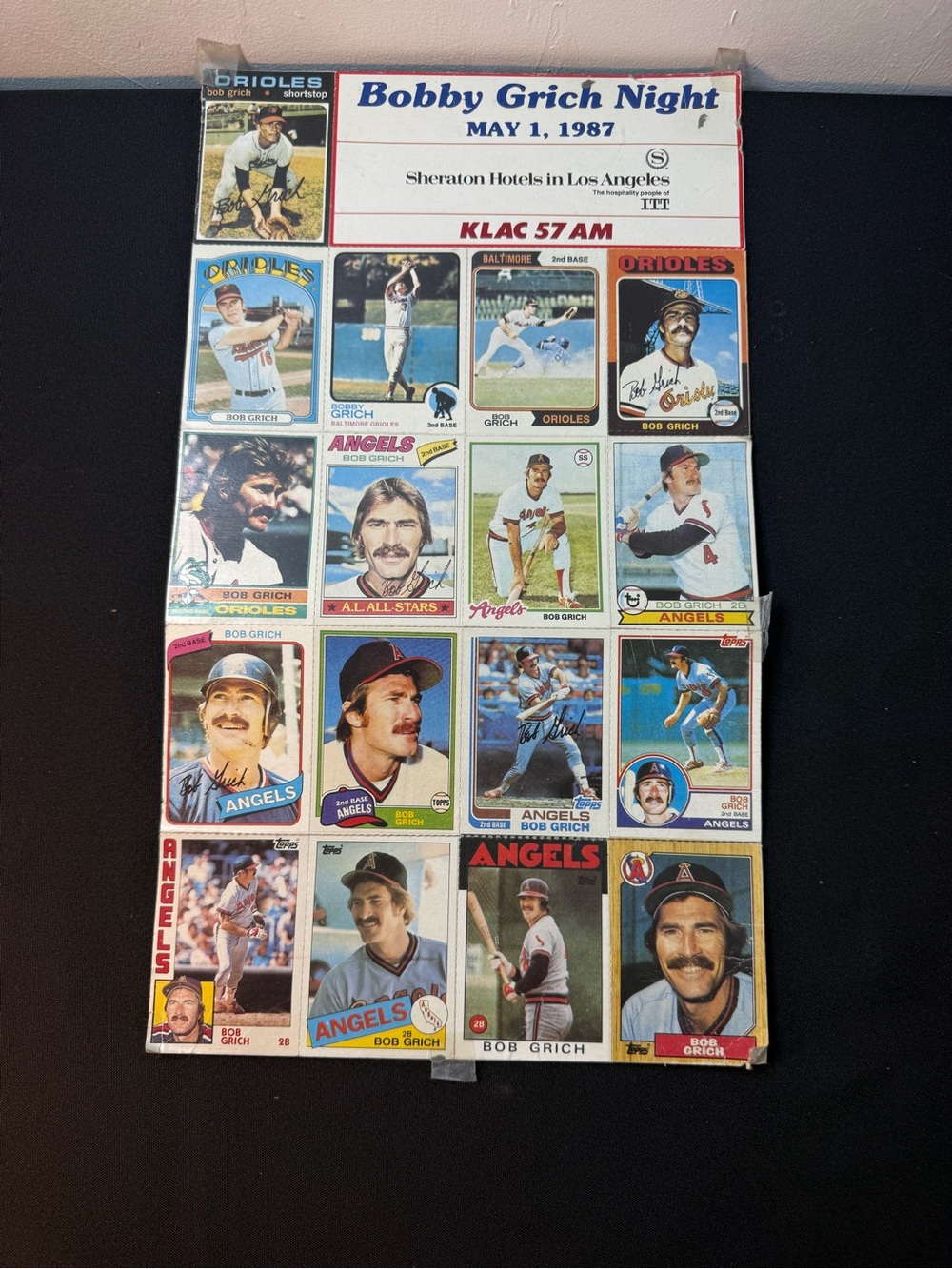1987 Bobby Grich Night 17-Card Uncut Sheet Angels Orioles Vintage Baseball